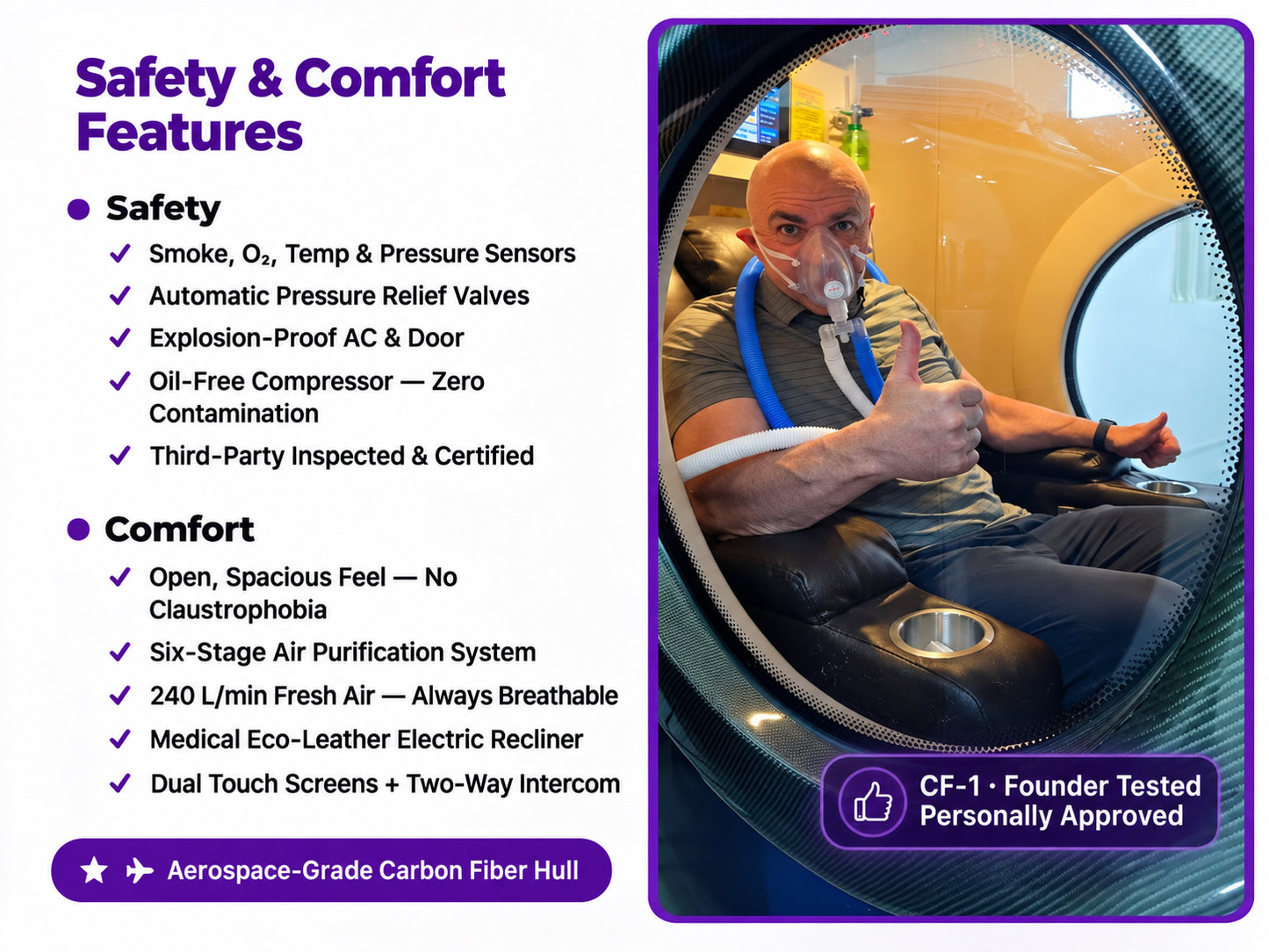 CF-1 Carbon Fiber Hyperbaric Chamber 2.0 ATA